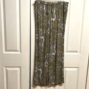 Soho Green White Black Paisley Print Side Slit Lounge Pants Size M